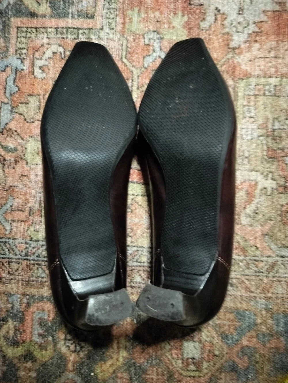 Vintage Paul Green Dark Brown Leather Square-Toe Slip-On Loafer Heels - 9 (6 UK)